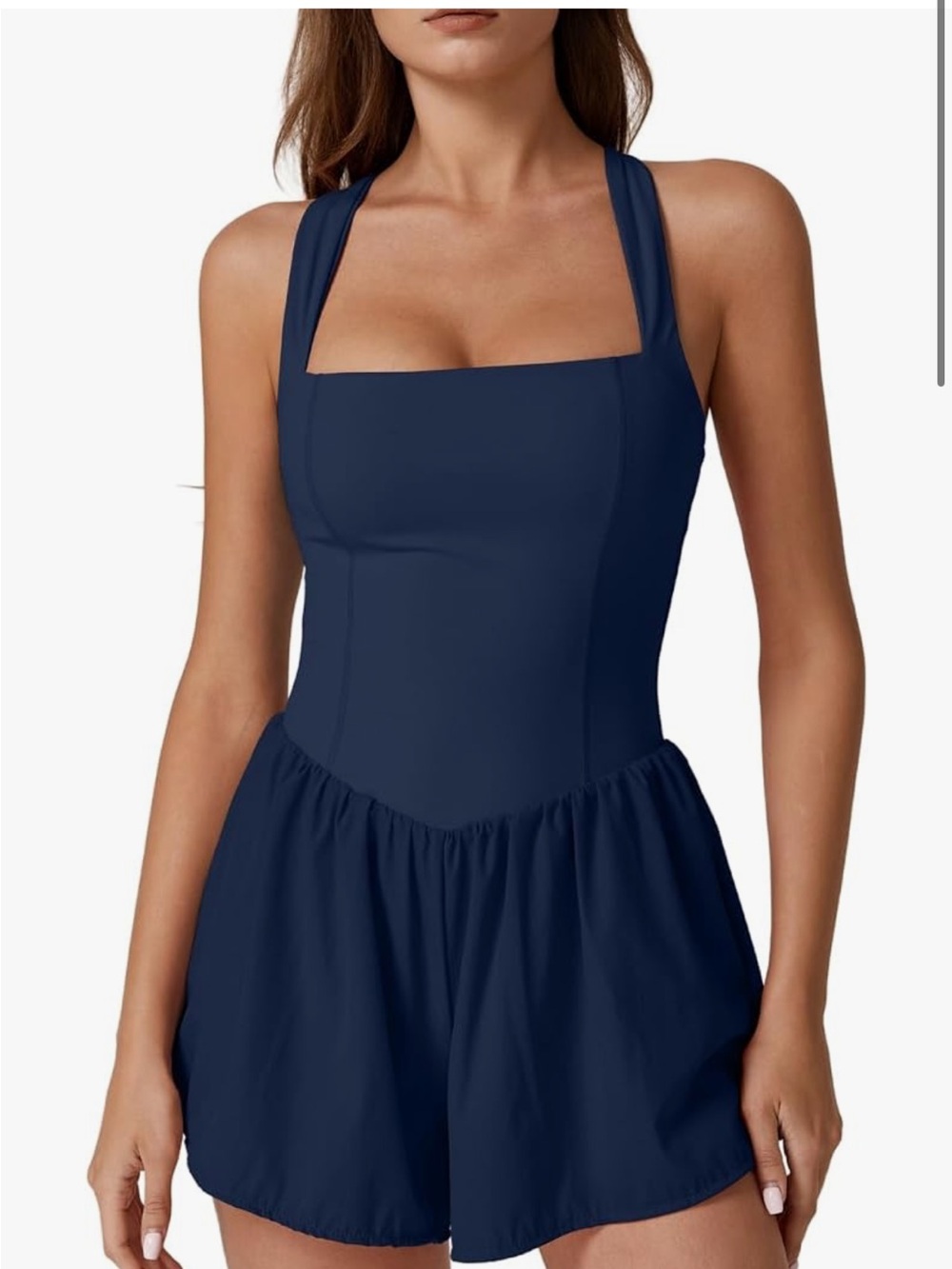 Blue Square-Neck Athletic Romper